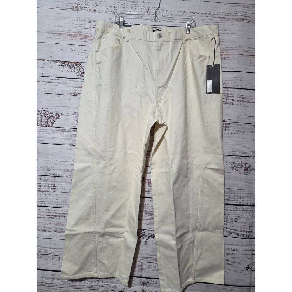 Future Collective Womens Cream Wide Leg Mid Rise Distressed Jeans Size 18 NEW